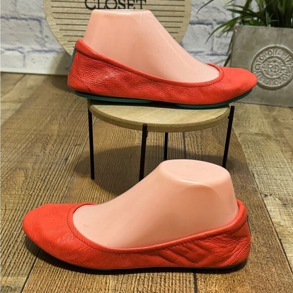 TIEKS by Gavrieli Poppy Orange Coral Leather Ballet Flats Foldable Slip On 6 - Picture 2 of 10